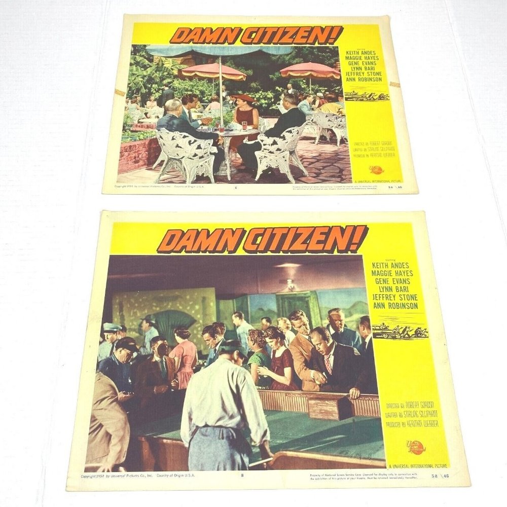 Set of 2 Damn Citizen 1958 Lobby Cards Movie Posters Keith Andes Maggie Hayes